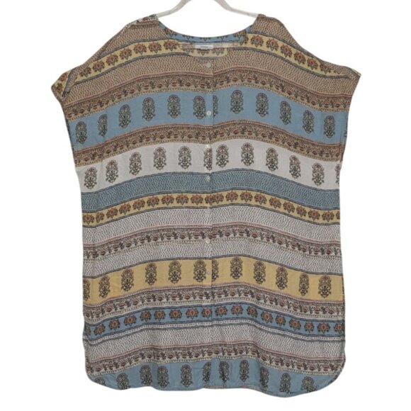 J Jill Floral Tunic Womens Size 2X Blue Stripe Lightweight Button Down Shirt - Picture 1 of 9